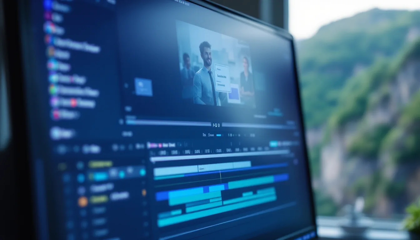 An editing timeline with an animated diagram callout being built over an instructor’s footage